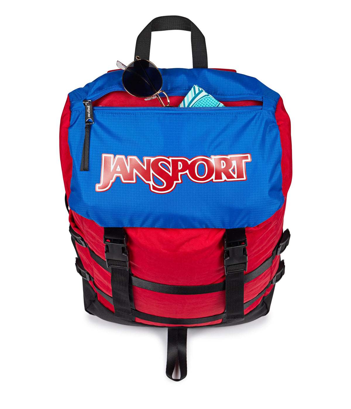 JanSport Skip Pack Backpack - 28L Capacity, Fits 13.5" Laptop, Large Main Compartment, Side Water Bottle Pocket - Ideal for Work & Travel, Red Tape