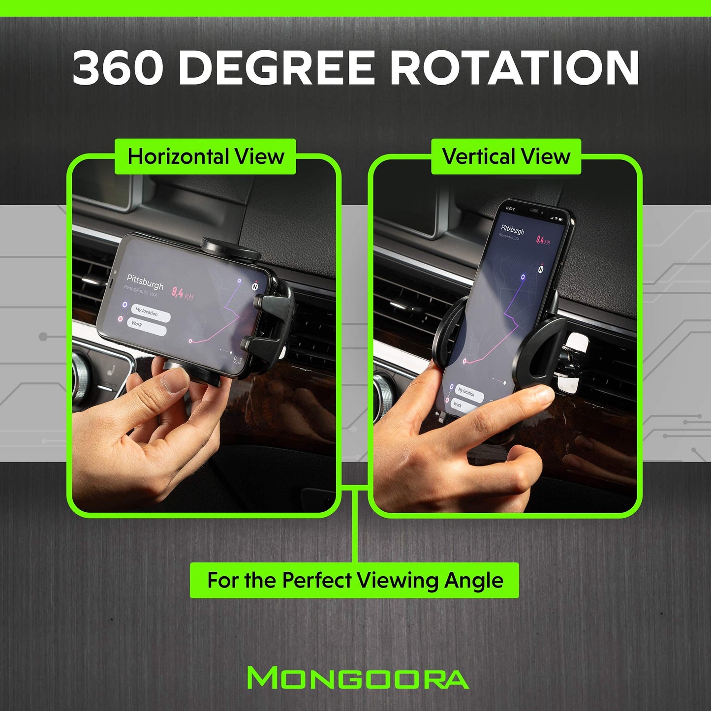 Mongoora Air Vent Car Phone Mount Holder - Locking Cell Phone Car Mount Universal for Any Smartphone, iPhone, Android - Clip On Car Phone Holder