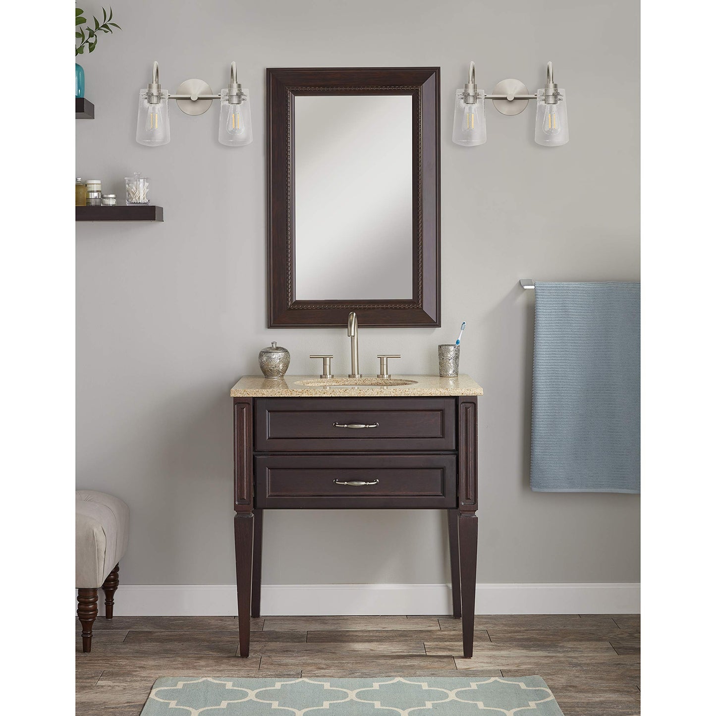 Linea di Liara Avezzana 2 Light Bathroom Vanity Light Brushed Nickel Bathroom Light Fixtures with Clear Glass Shade Modern Vanity Lights for Bathroom
