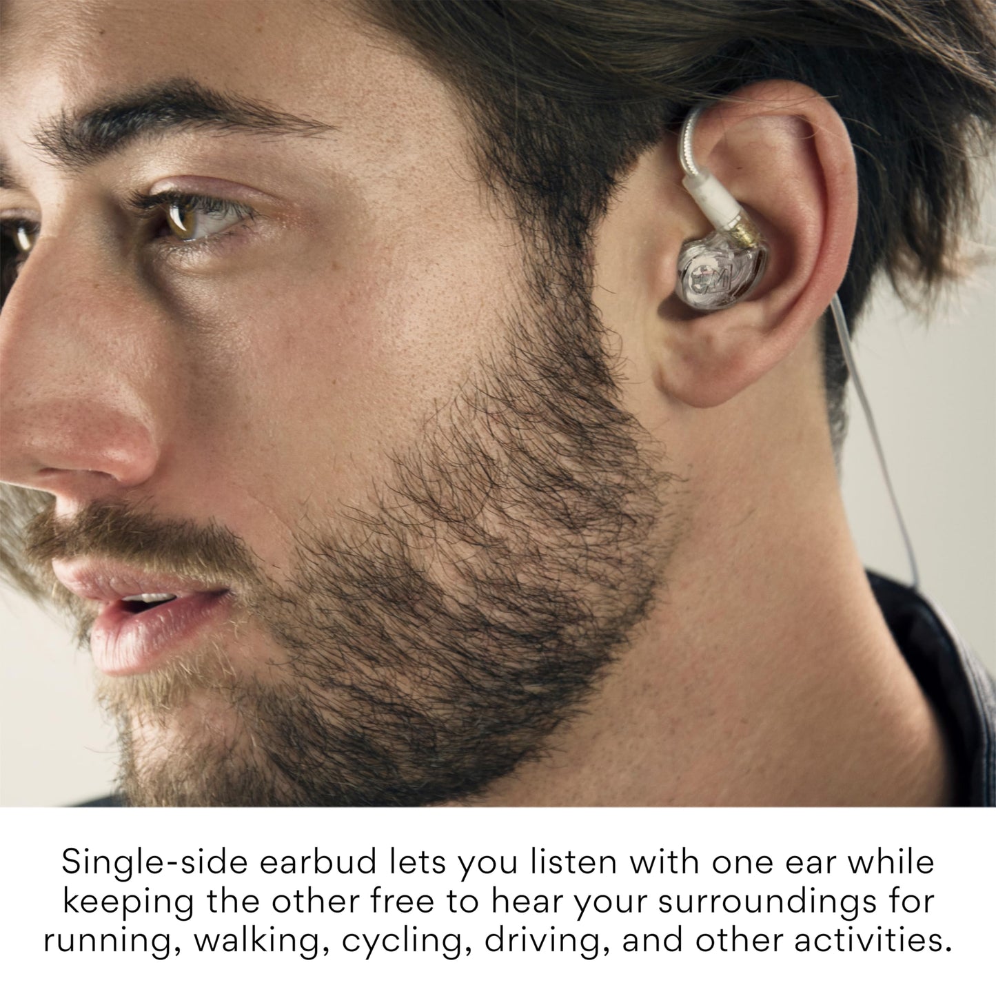 MEE audio M6 Single Side in Ear Earbud, Left Side, One Wired Earphone with 51" Cable, Secure Fit Moldable Earhook, & 3.5 mm Plug, Stereo-to-Mono