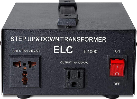 ELC T Series 1000 Watt Voltage Converter Transformer - Step Up/Down - 110v to 220v / 220v to 110v Power Converter - Circuit Breaker Protection, CE…