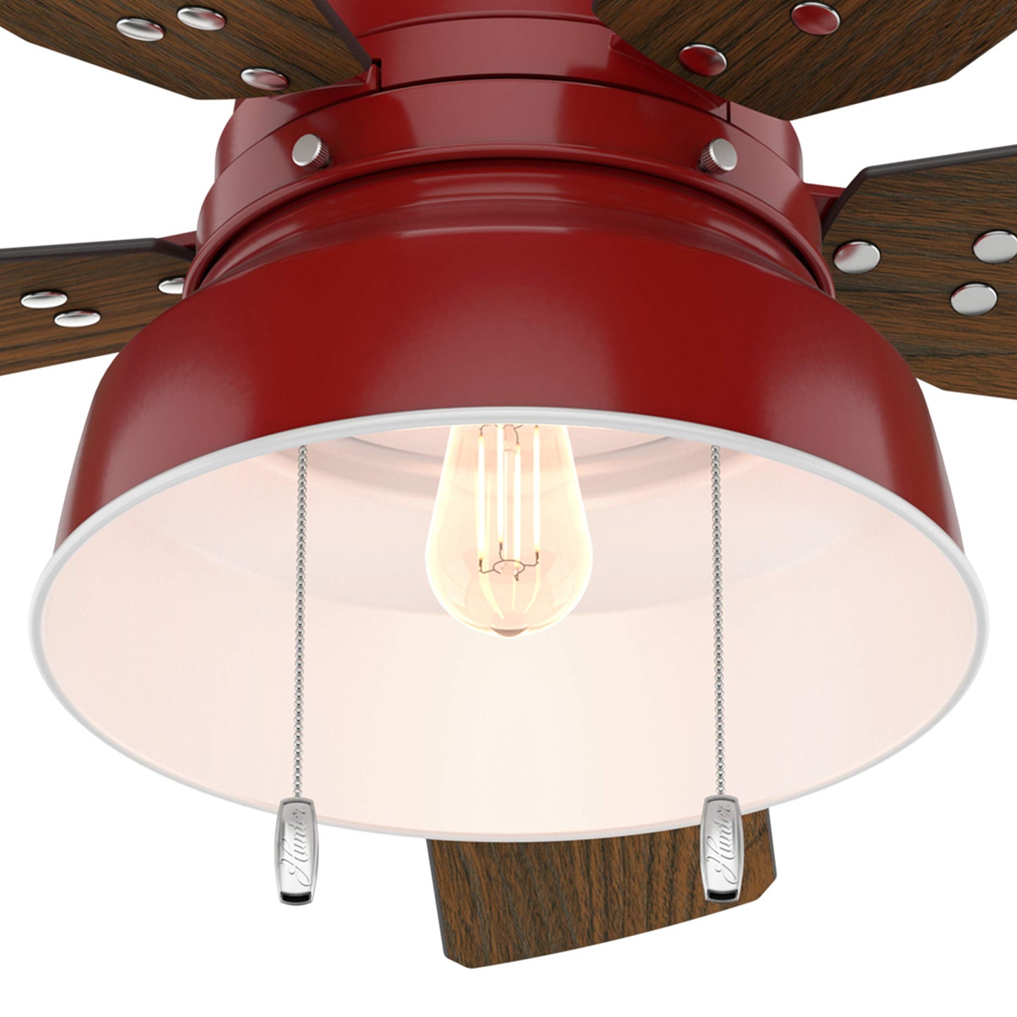 Hunter Fan 52 inch Low Profile Barn Red Indoor/Outdoor Ceiling Fan with Light Kit (Renewed)
