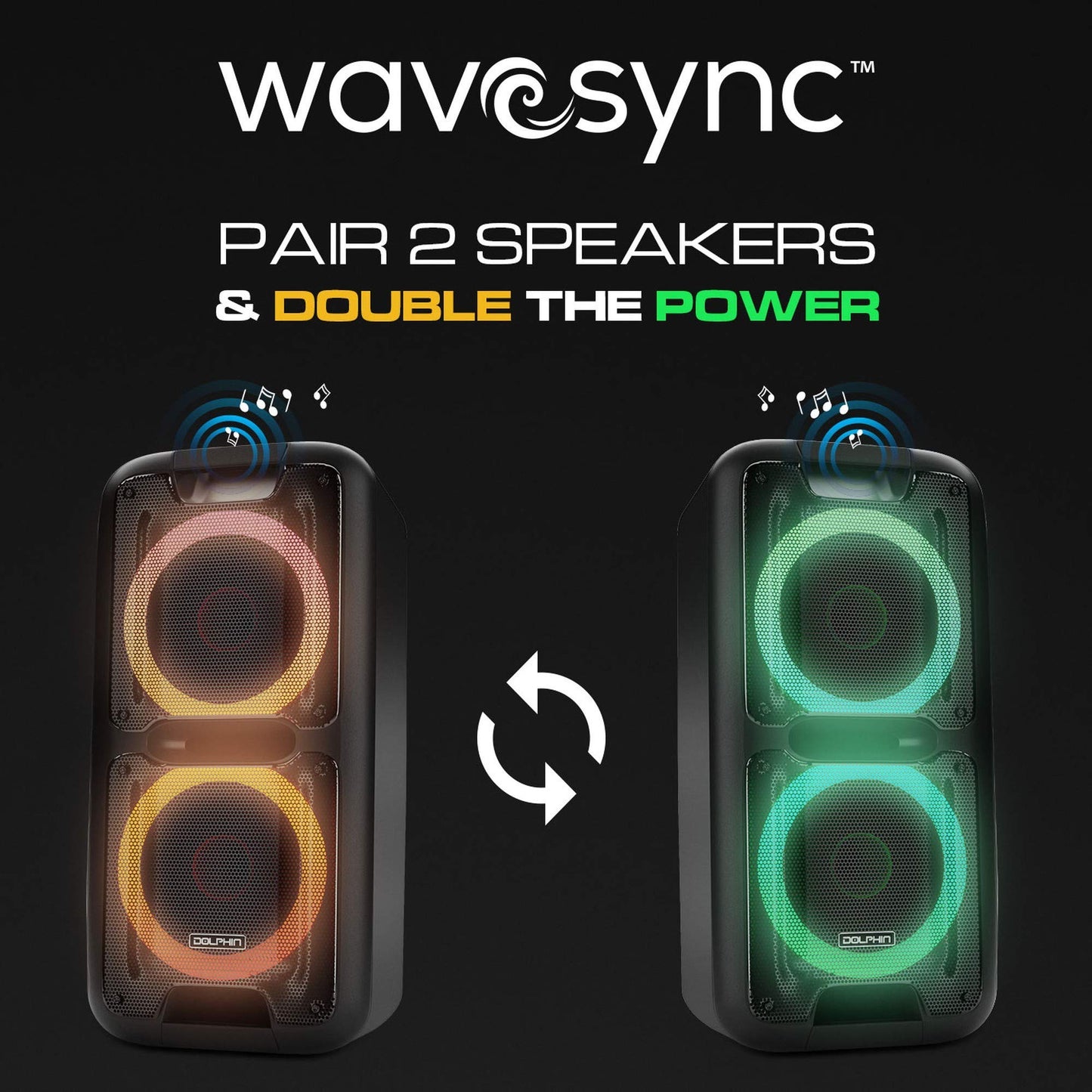 Party Speaker Dolphin Bluetooth SP-2100RBT-G - 10” Dual Woofers, Strong X-Bass, Sound-Activated LED, TWS, Extended Battery Life - Huge Bluetooth Party