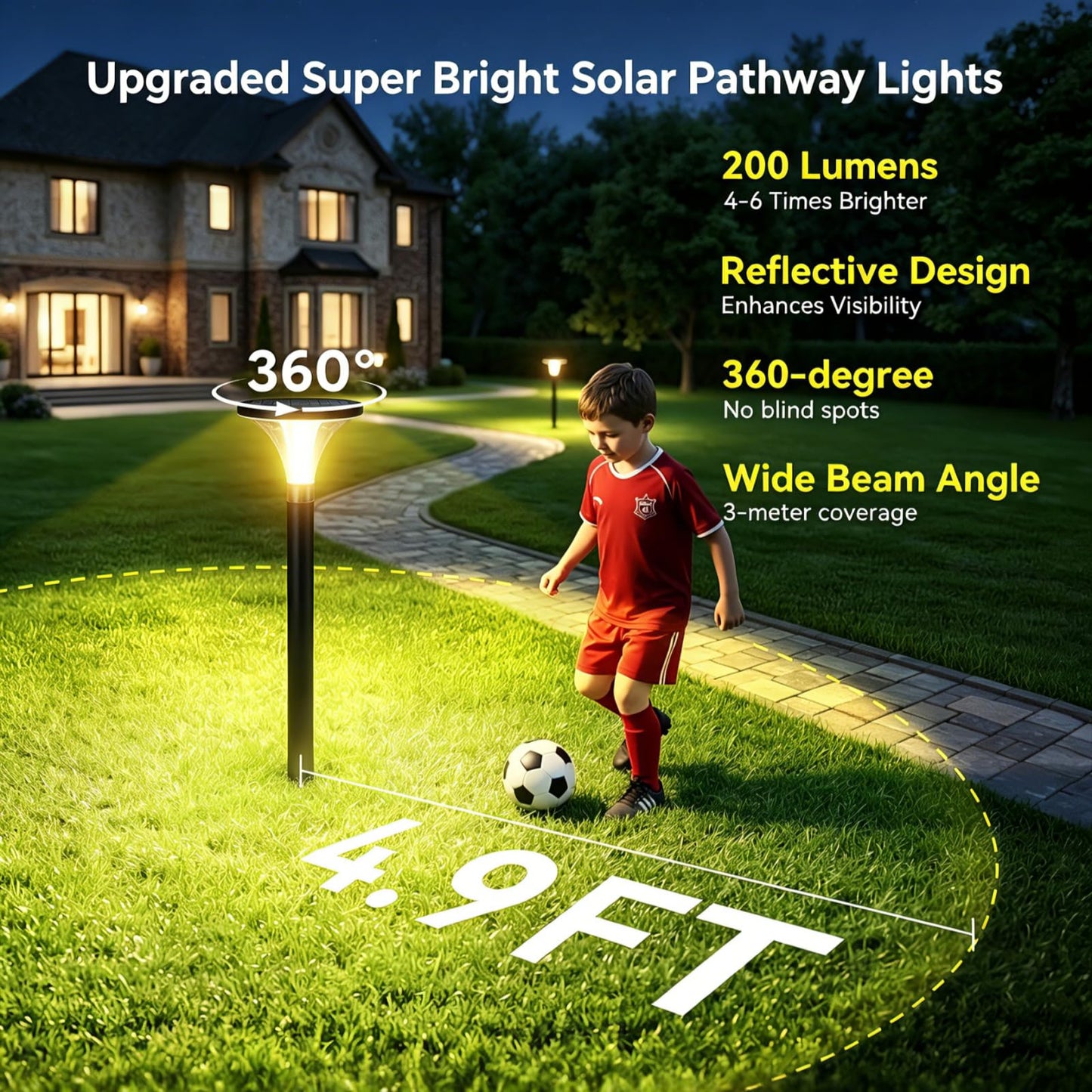 TuyLuxe Solar Pathway Lights, 200LM Bright Garden Lights Solar Powered, 29" Tall, Auto ON/Off Outdoor Lighting for Yard Walkway Driveway Landscape