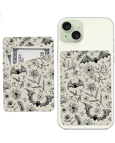 AWHSCP Phone Card Holder, Cute Leather Phone Wallet Stick On, Dual Pocket Credit Card Sticky Wallet, Compatible with Most of Cell Phone, Cute Bat