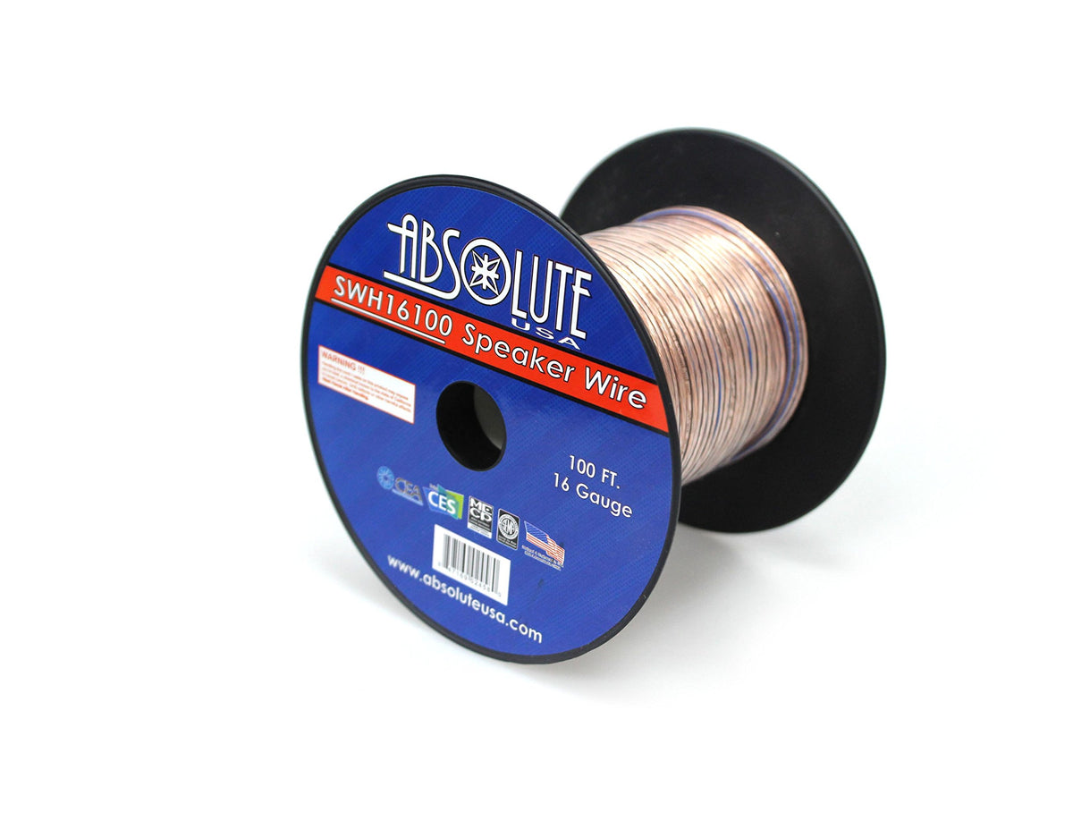 Absolute USA SWH16100 16 Gauge Car Home Audio Speaker Wire Cable Spool 100'
