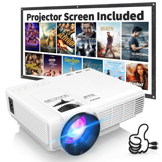 PANSEBA 1080P Mini Projector with Screen, Portable Home Theater Movie Projector with Two-Way Bluetooth, HDMI/USB Input for Smartphone/TV Stick, Ideal
