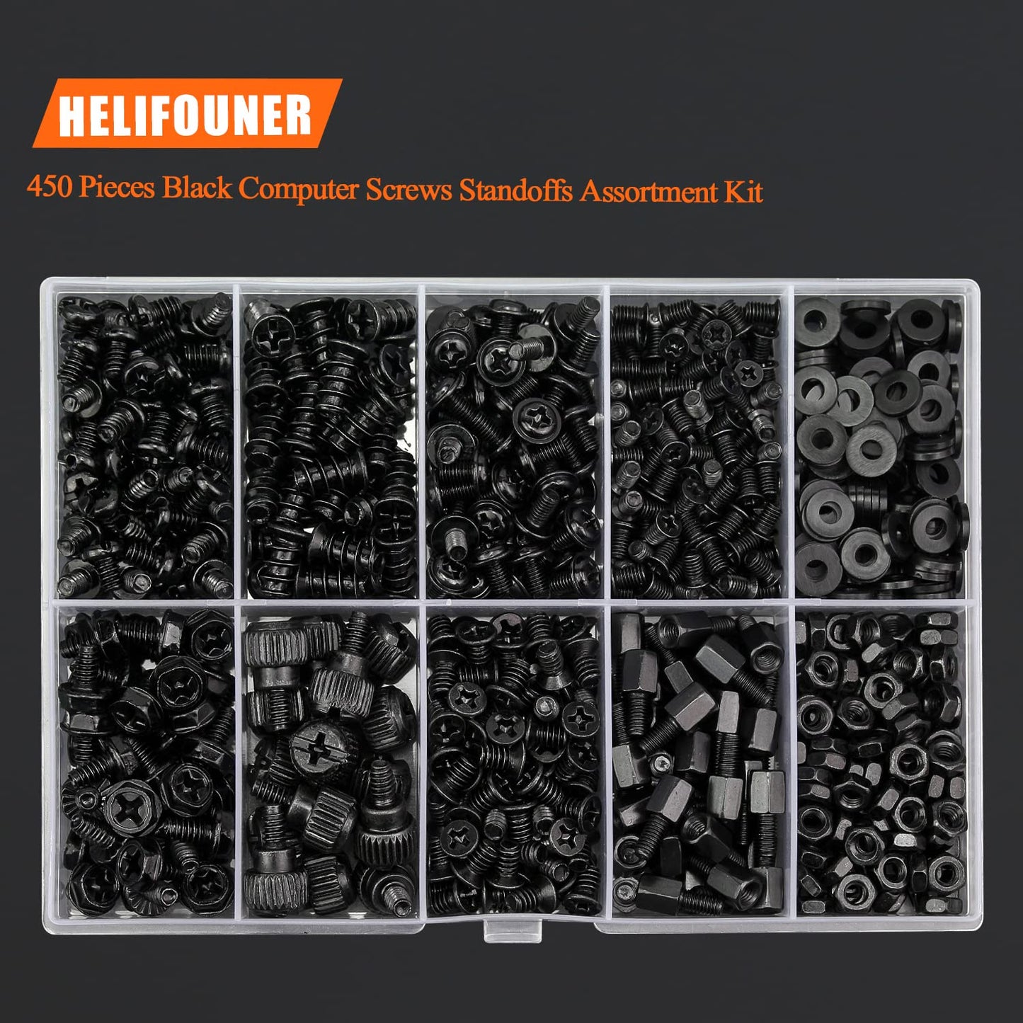 HELIFOUNER 450 Pieces Computer Standoffs Screws Assortment Kit for 2.5" SSD, Hard Drive, Computer Case, Motherboard, Fan Power Graphics