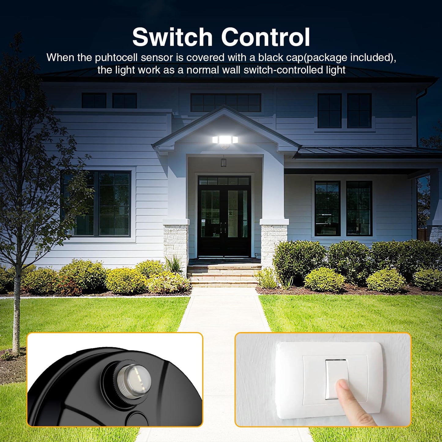 Onforu 80W Dusk to Dawn Outdoor Lighting,8000LM Black Flood Lights Outdoor,IP65 Waterproof Exterior Security LED Light,3 Adjustable Heads Photocell