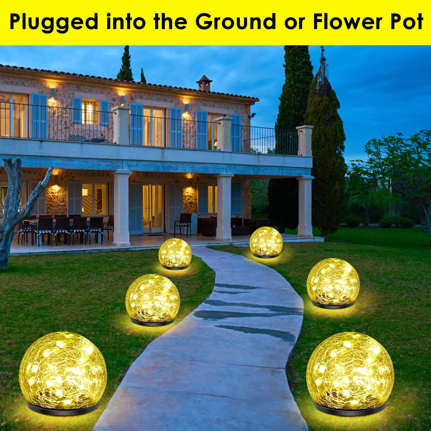 Keevvon 2 Pack 60 LED Solar Garden Lights Outdoor Decoration, Cracked Glass Solar Globe Lights, Upgraded Waterproof Warm White Ball Lights for Yard