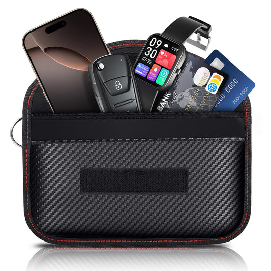 Faraday Bags for Phones & Car Keys, 2 Pack Signal Blocking Pouch - Anti-Theft RFID/GPS/Bluetooth/WiFi/5G Shielding Case, Waterproof Carbon Fiber