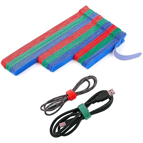 NBTORCH 90 PCS Reusable Cable Ties 4+6+8 Inch, Adjustable Hook and Loop Straps for Cord Organization, Wire Management - Home, Office, Garage