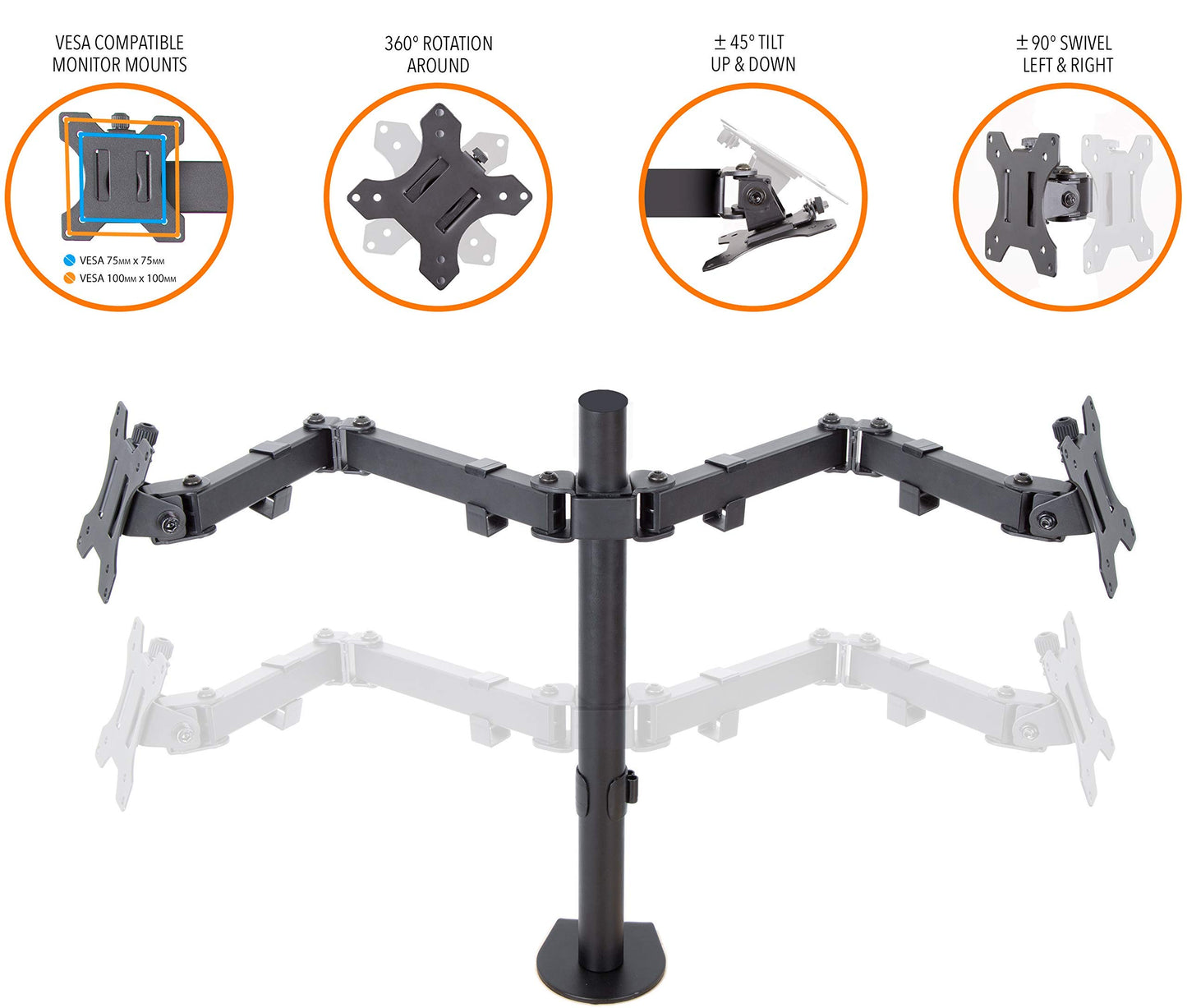 Stand Steady 2 Monitor Mount Desk Stand | Height Adjustable Double Monitor Stand with Desk Clamp| Full Articulation VESA Mount Fits Most LCD/LED