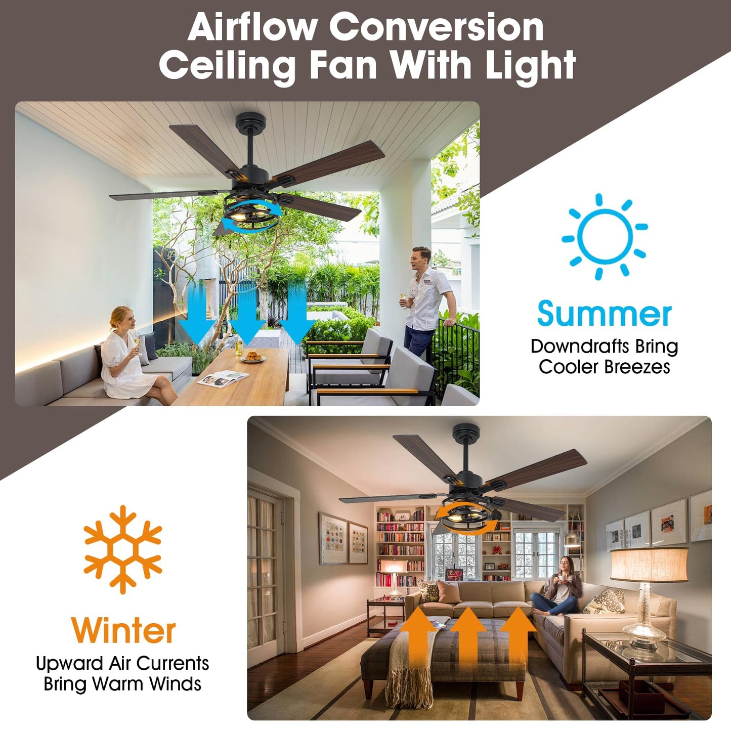 Vaczon 52" Farmhouse Ceiling Fan with Light, 6-Speed DC Motor