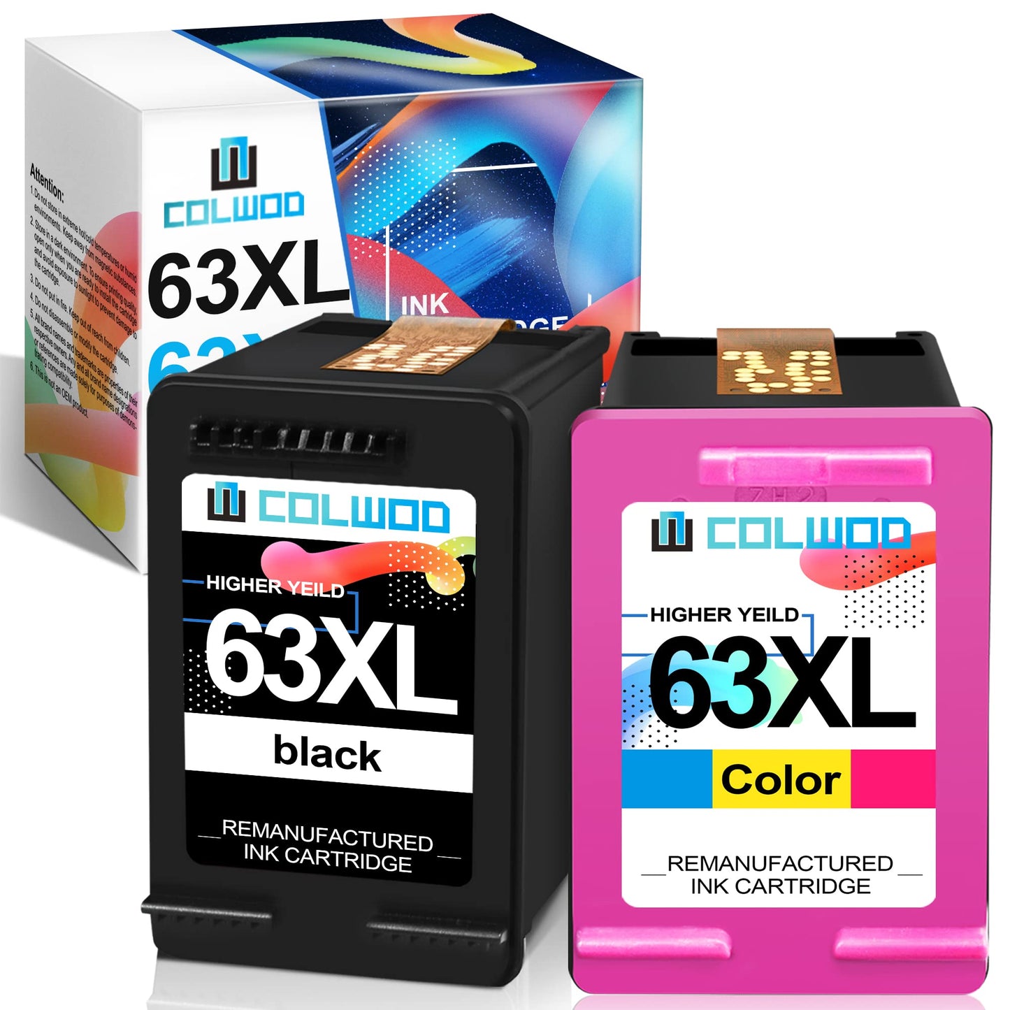 COLWOD High-Yield Remanufactured 63XL Ink Cartridge Replacement for HP 63 63 XL use with HP OfficeJet 3830 4650 5255 5258 Envy 4520 4512 DeskJet 1112