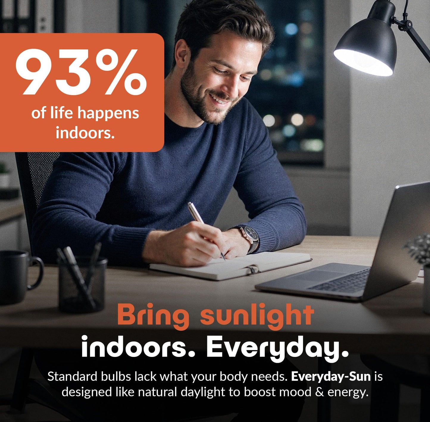 Norb Everyday Sun Light Bulbs | Full Spectrum Light Bulb LED 5000K Daylight | High CRI 97 Natural Color | Dimmable 800 Lumens A19 E26 for Energy, Mood