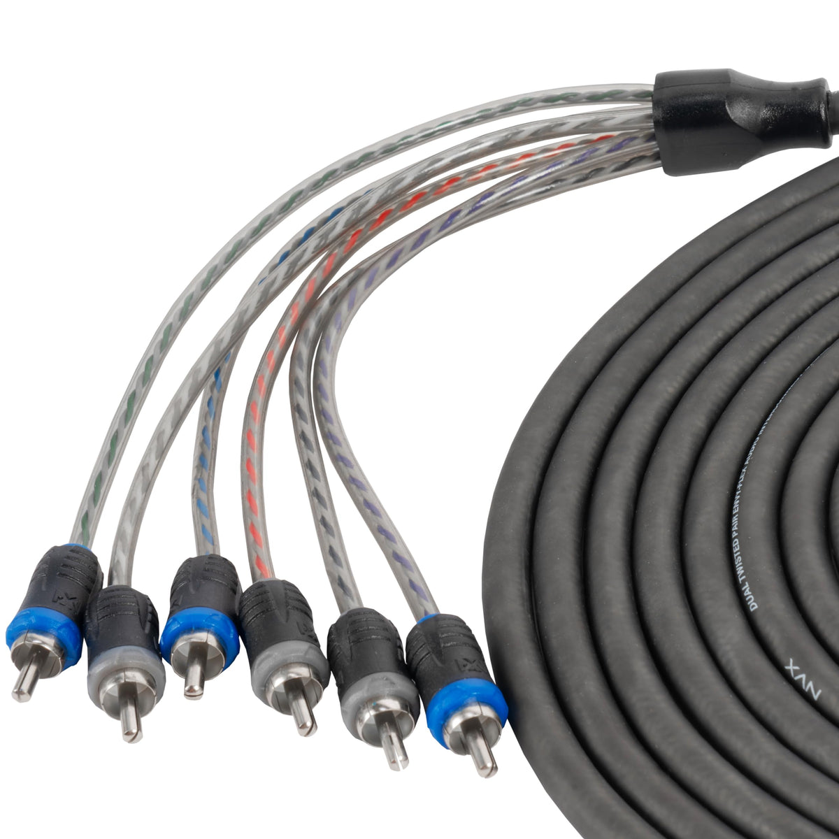 NVX® XIV65 16.4 ft (5 Meter) Oxygen Free Copper 5/6-Channel Twisted Pair V-Series Car Audio RCA Audio Interconnect Cable with Shielded Noise Reduction and Split-tip Silver-Plated Ends