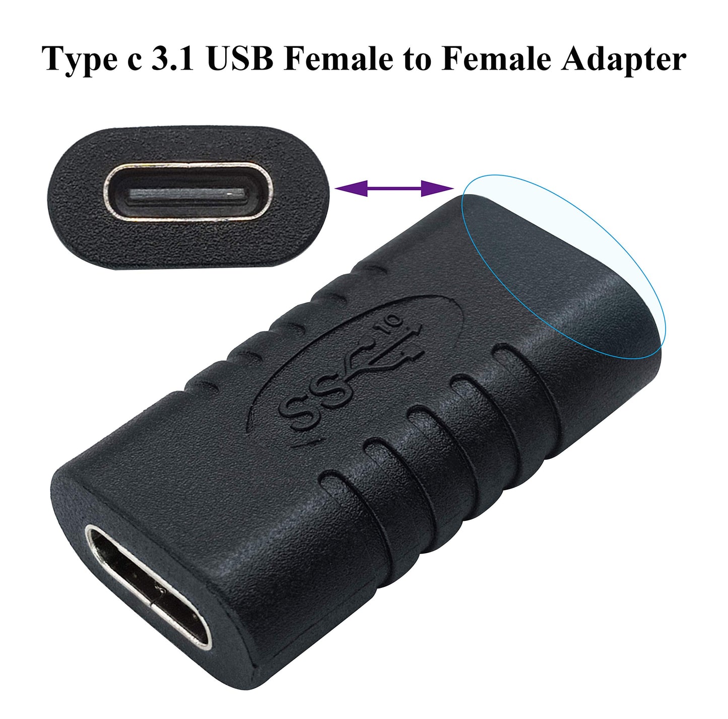 AAOTOKK Type C USB Adapter, Gen 2 (10Gbps) 3A USB-C 3.1 Type C USB Female to Female Extension Adapter Supports Charging, Data, Audio, Video Adapter…