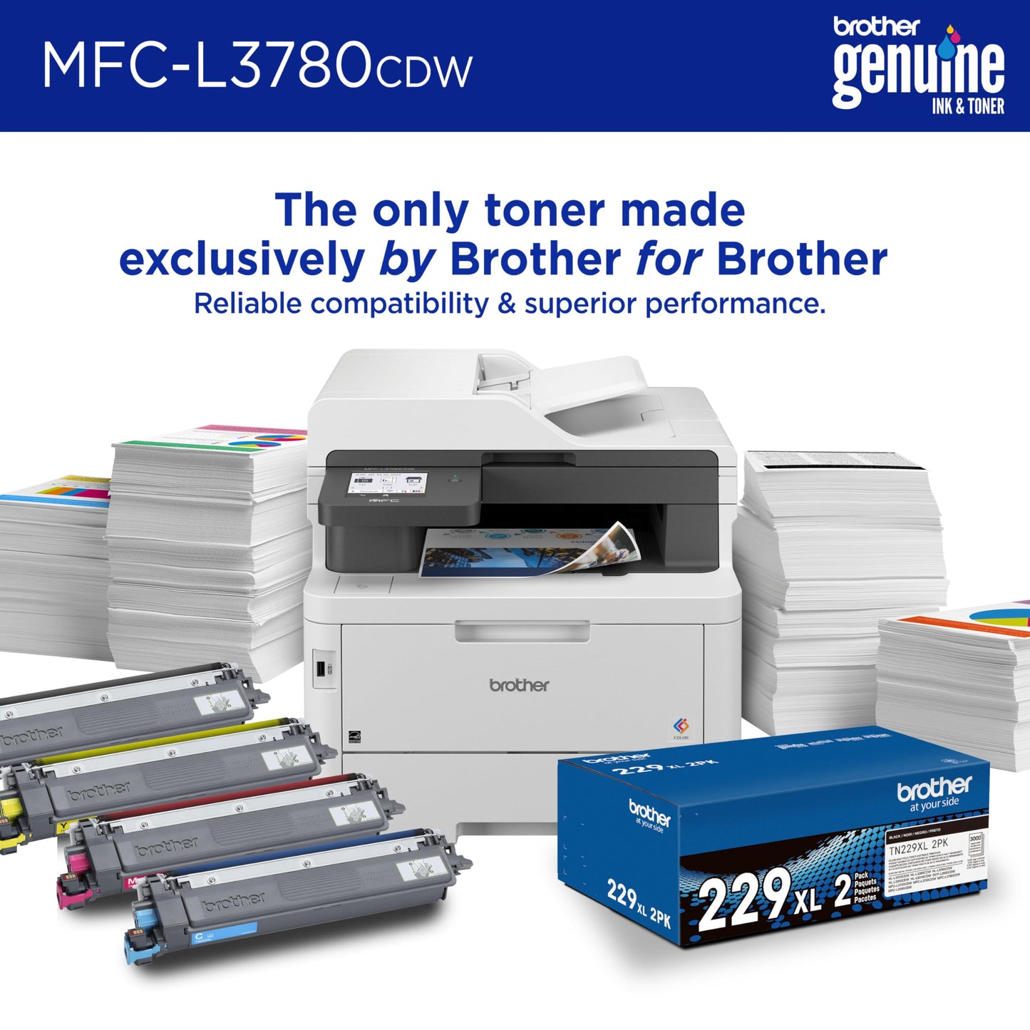 Brother MFCL3780CDW Wireless Digital Color All-in-One Laser Printer, Single Pass Duplex Copy & Scan | Includes 2 Month Refresh Subscription Trial ¹