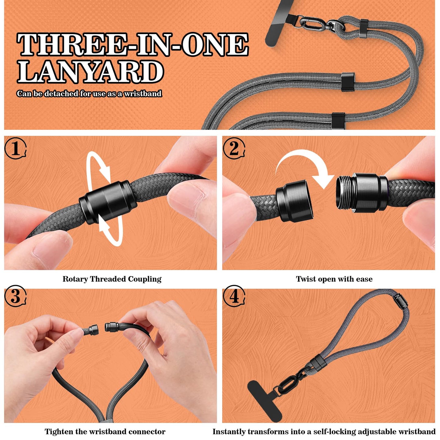 RHRTBX 3-In-1 Phone Lanyards 1 Pack and Wrist Strap 1 Pack with 2 Pcs Metal Lanyard Patch-Phone Lanyards for Crossbody with Adjustable Neck Lanyard