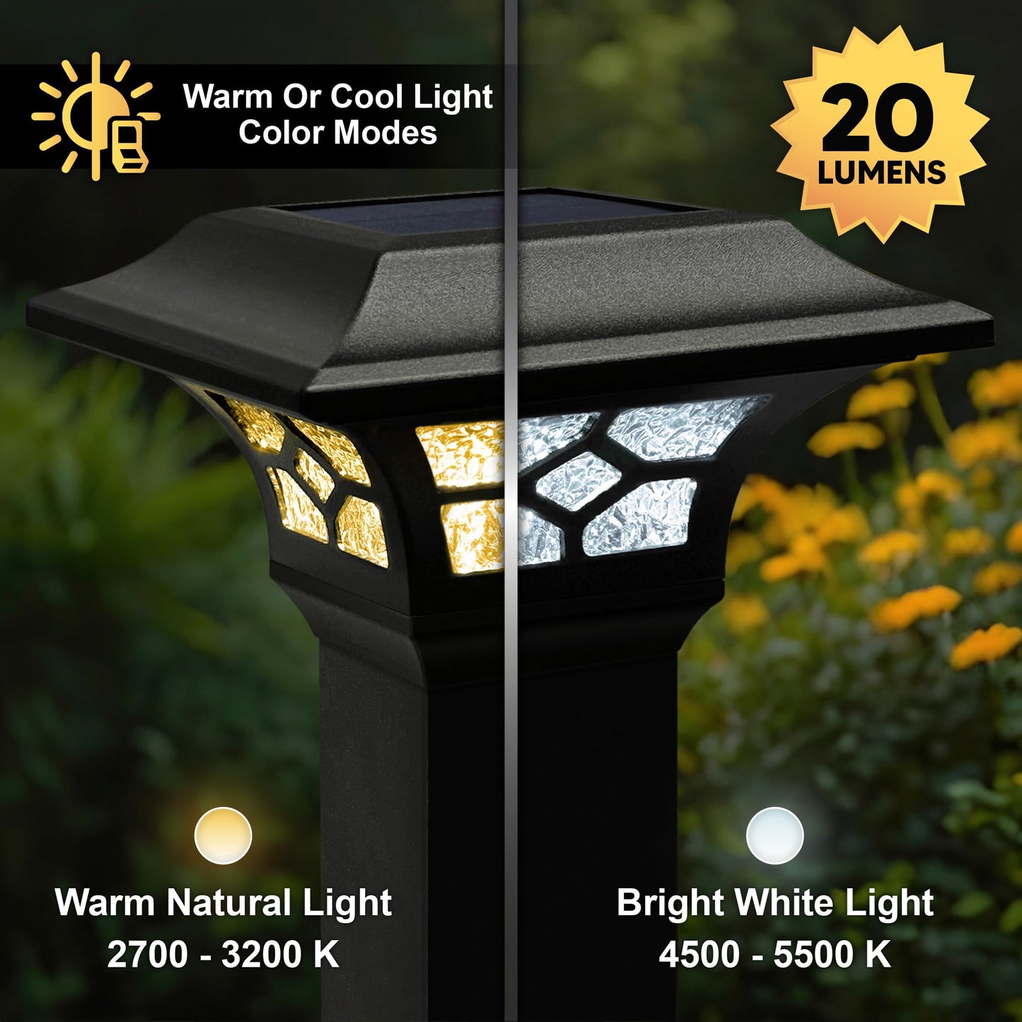 Classy Caps Kingston Solar Post Cap - Fits 2"x2", 2.5"x2.5" and 3"x3" Fence & Deck Posts - Black Cast Aluminum - Warm/Cool Light Color Modes