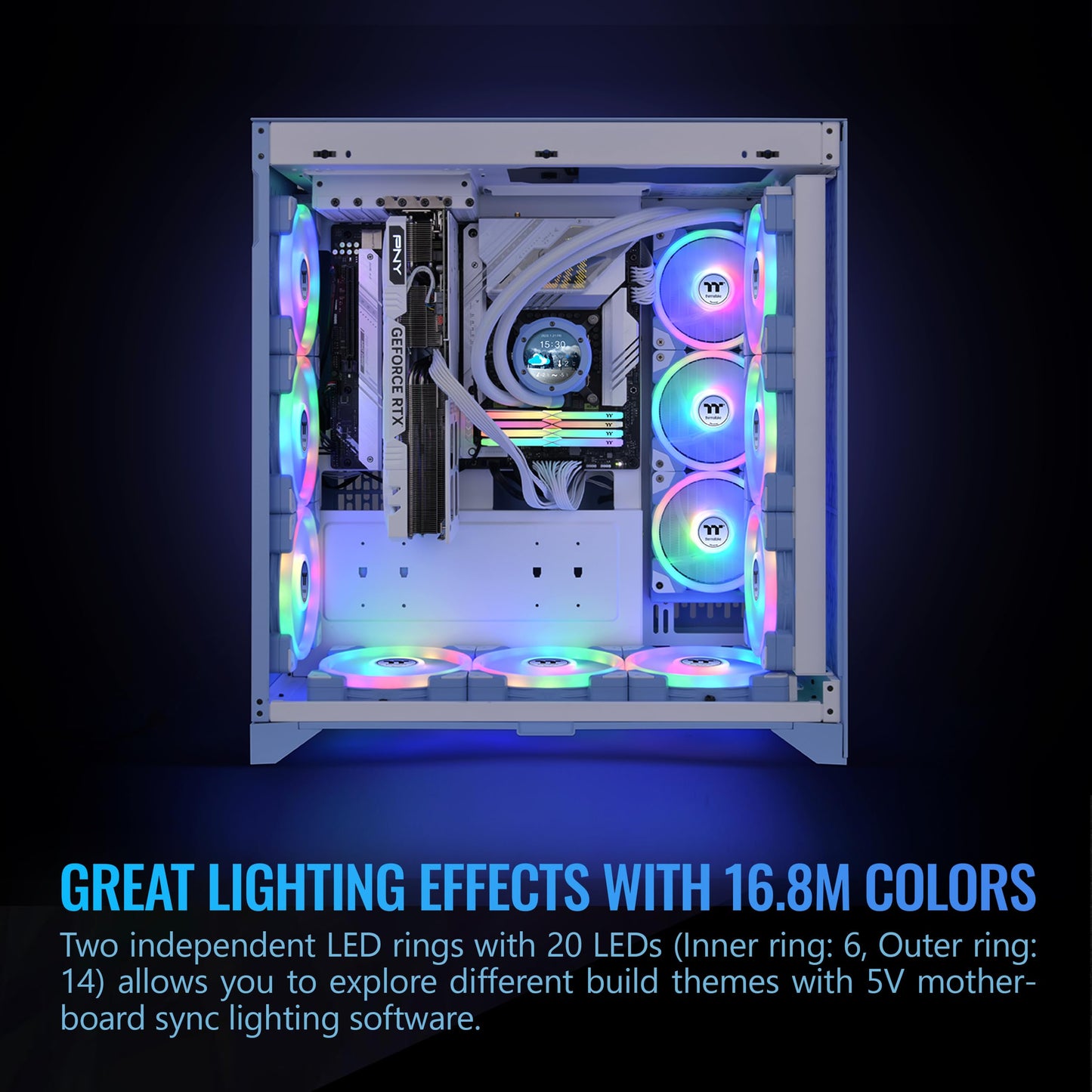 Thermaltake SWAFAN EX 14 ARGB 140mm Cooling Fan, Hydrangea Blue, 3-Fan pcak, 500~2000 RPM, Magnetic Connection, Reversable Blades, sync with MB RGB
