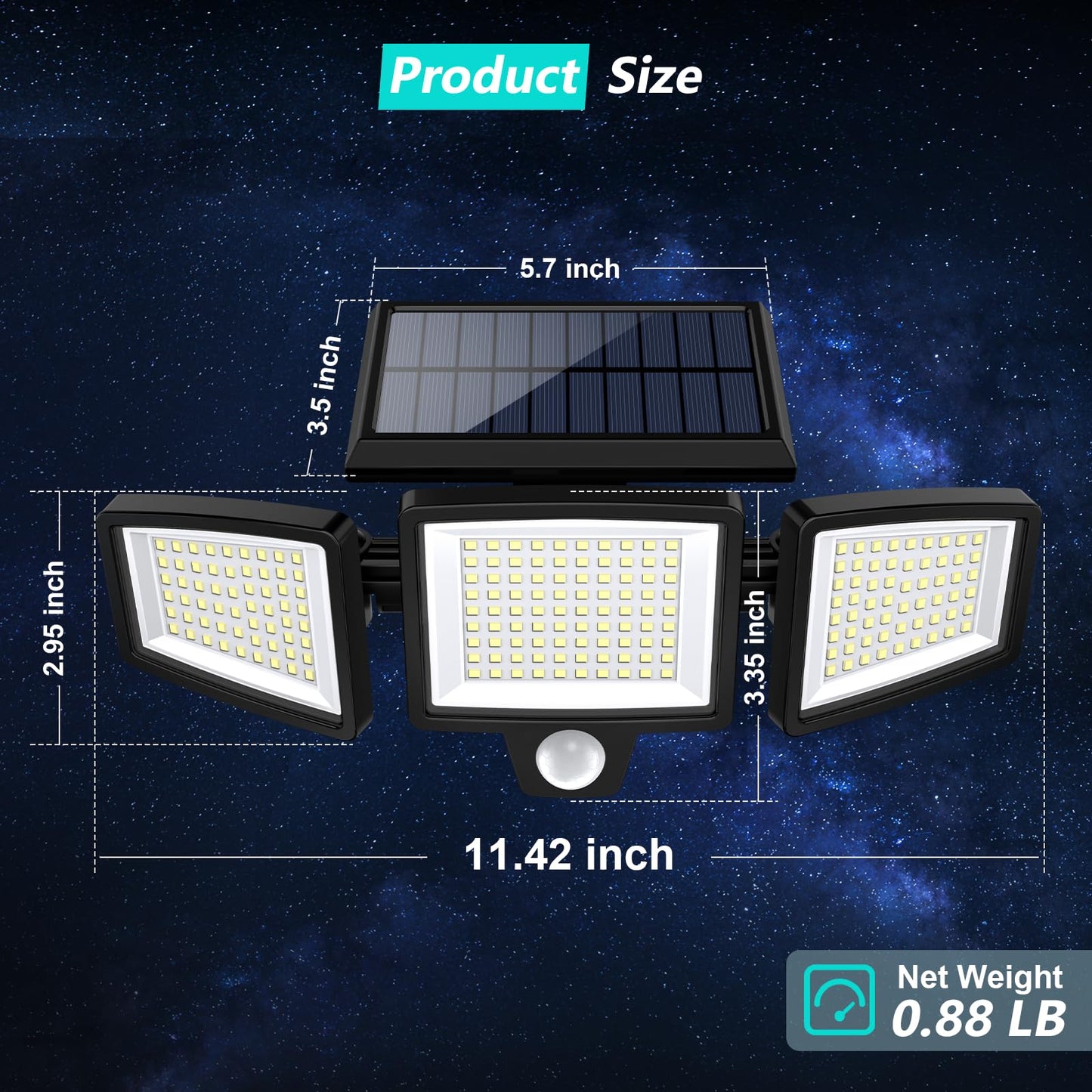 Tuffenough Solar Outdoor Lights 2500LM 210 LED Security Lights with Remote Control,3 Heads Motion Sensor Lights, IP65 Waterproof,270° Wide Angle Flood