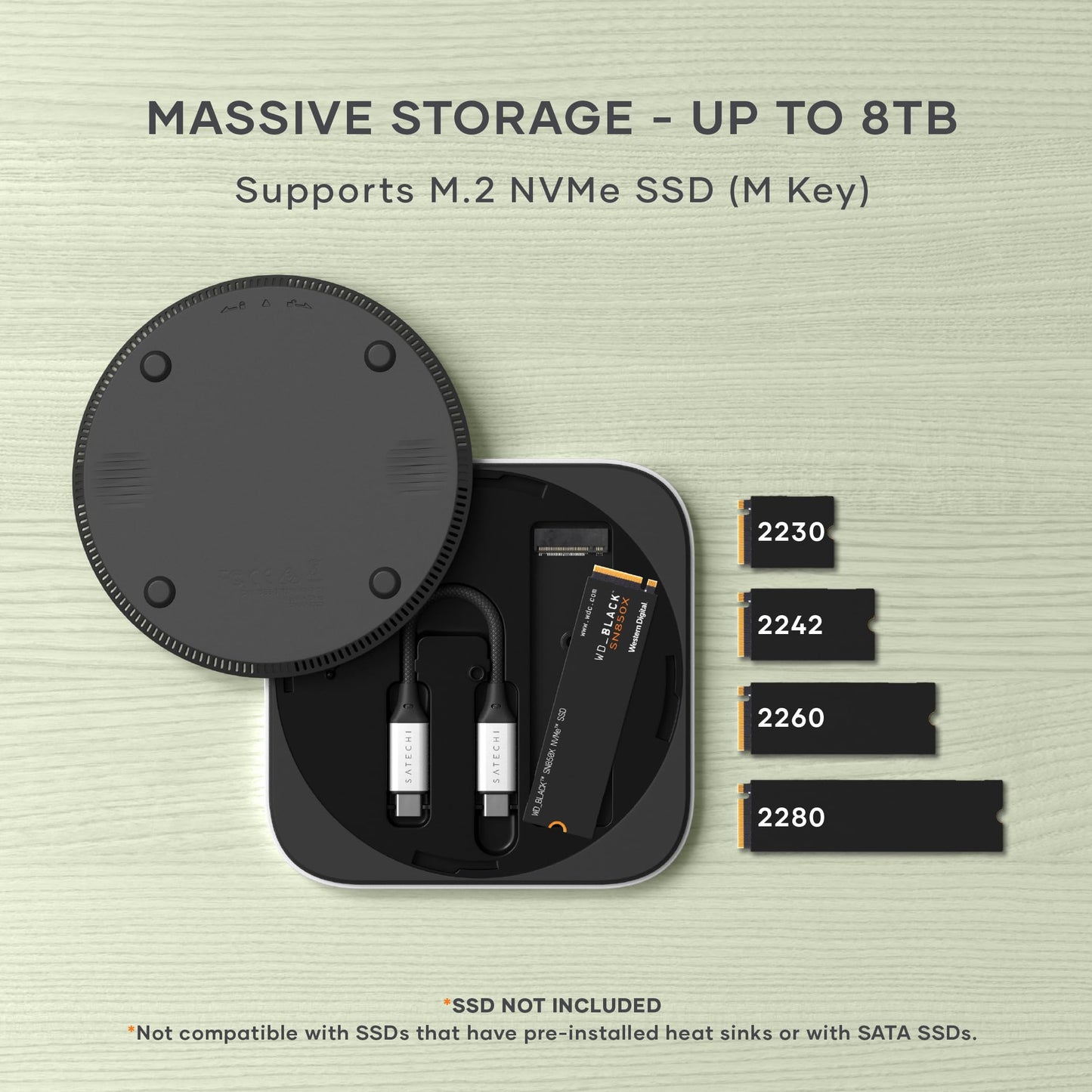 Satechi USB4 NVMe SSD Enclosure for Mac mini M4, M.2 NVMe SSD Enclosure with up to 40Gbps, up to 8TB, for Sizes 2280/2260/2242/2230mm, Compatible