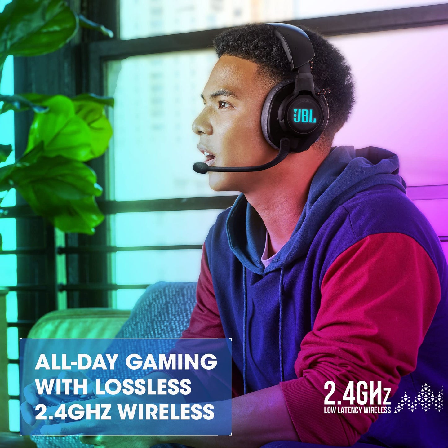 JBL Quantum 610 - Wireless Over-Ear Gaming Headset, JBL QuantumSURROUND, 2.4GHz Wireless, up to 40 Hours of Battery Life, Game-Chat dial, flip-up Boom