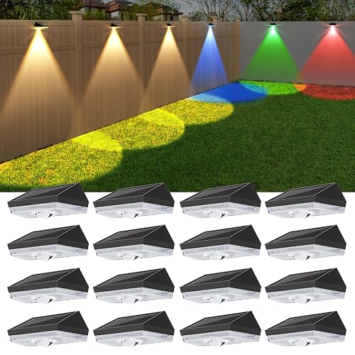 Ellasay Solar Powered Lights for Fence: 10 Lighting Modes with RGB - Waterproof IP65 - Bright Lens LED for Outdoor Wall Garden Deck Patio Porch Yard