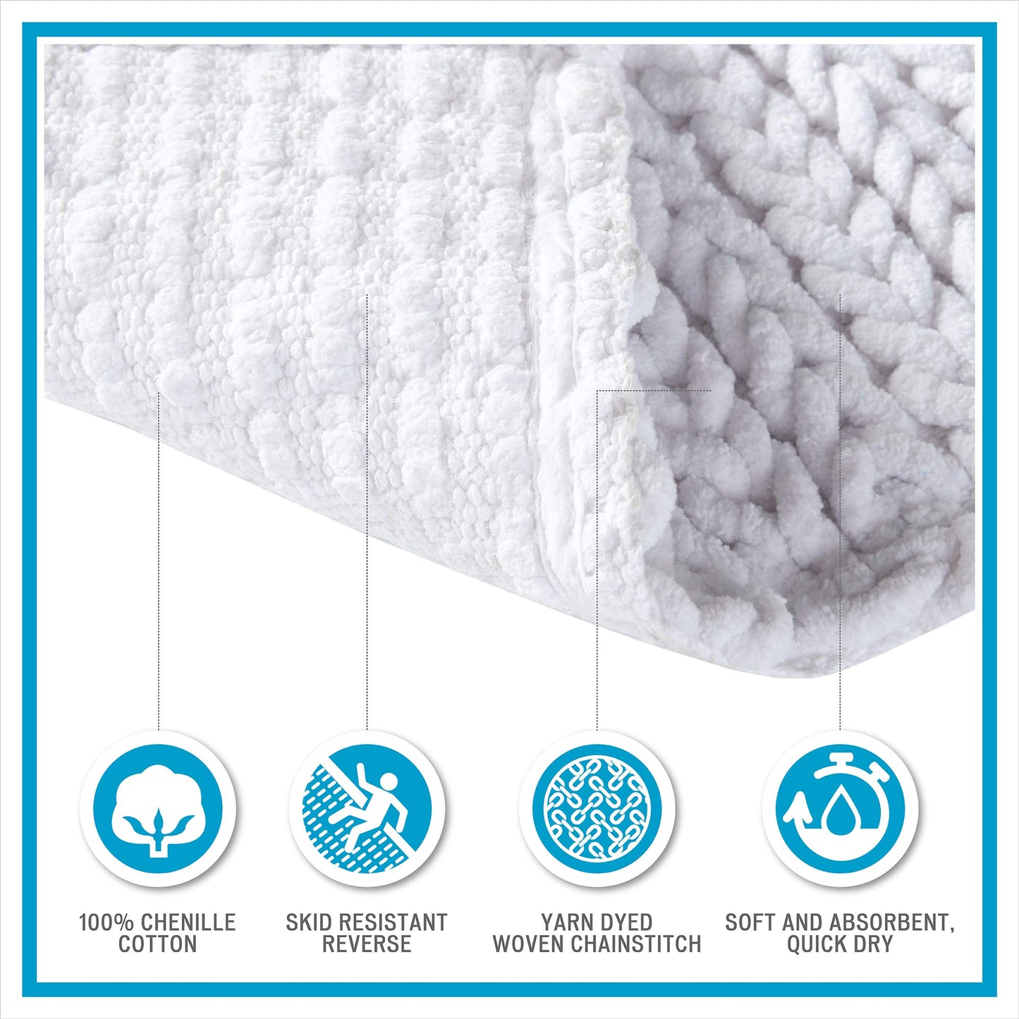 Madison Park Lasso 100% Cotton Chenille Chain Woven Stitch Bathroom Rug - Non Slip - Absorbent, Quick Dry Bath Mat, 20x30, Charcoal