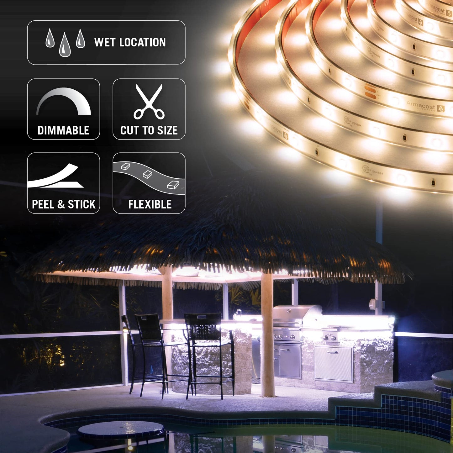Armacost Lighting RibbonFlex Pro Bright White (4000K), 30LEDs/M, 2.5M, 24V Outdoor Tape Light, 8.2 ft (154410)