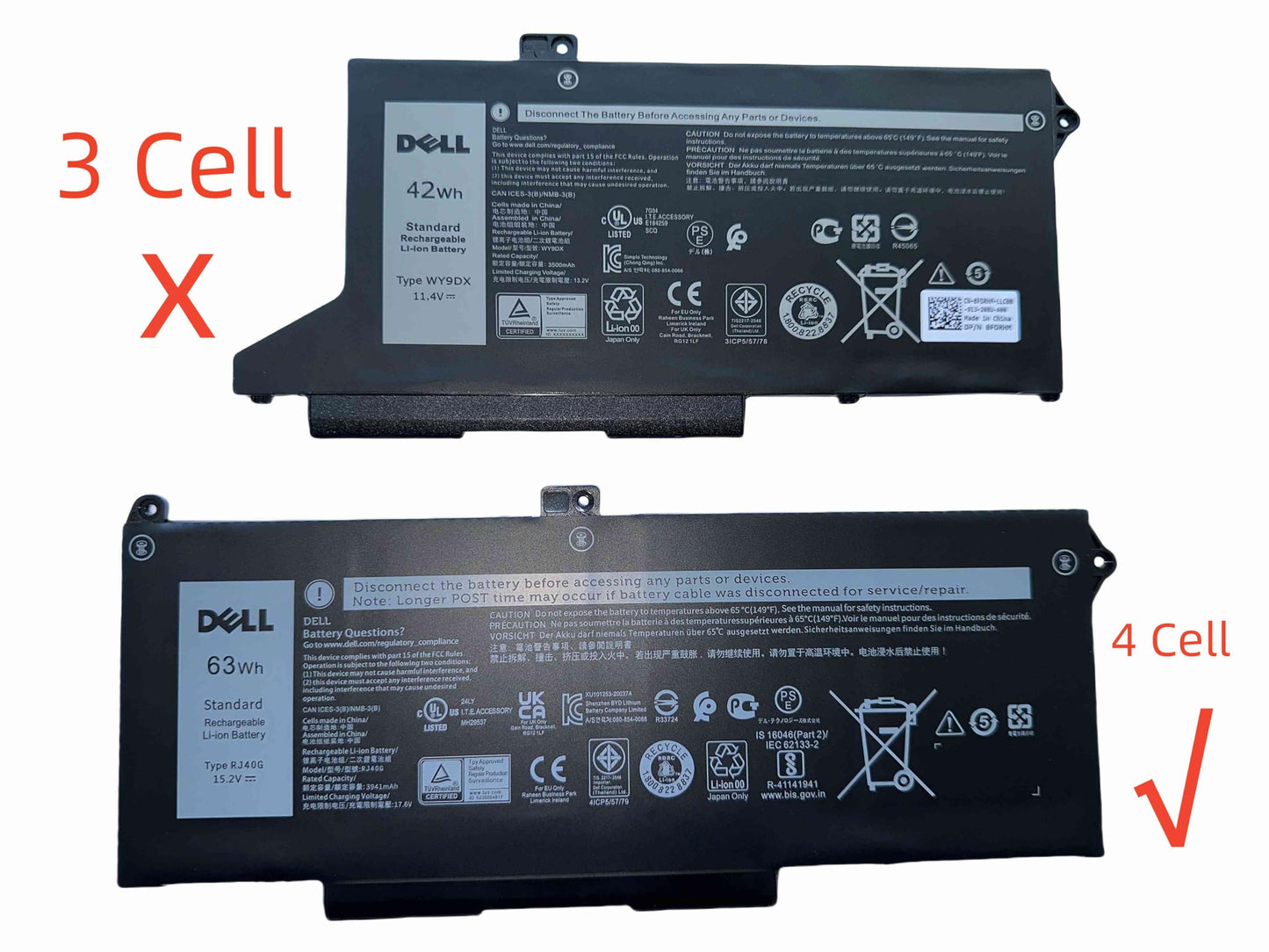 DELL RJ40G 15.2V 63Wh 4-Cell Lithum-ion Battery For DELL Latitude 5420,Latitude 5520 and Precision 3560 Series Laptop P/N: P137G P137G001 P104F