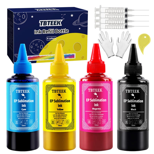 TBTeek Sublimation Ink Refilled Bottles Work with WF7710 ET2760 ET2720 ET2803 ET2800 ET15000 C88 C88+ Inkjet Printer Heat Press Transfer on Mugs