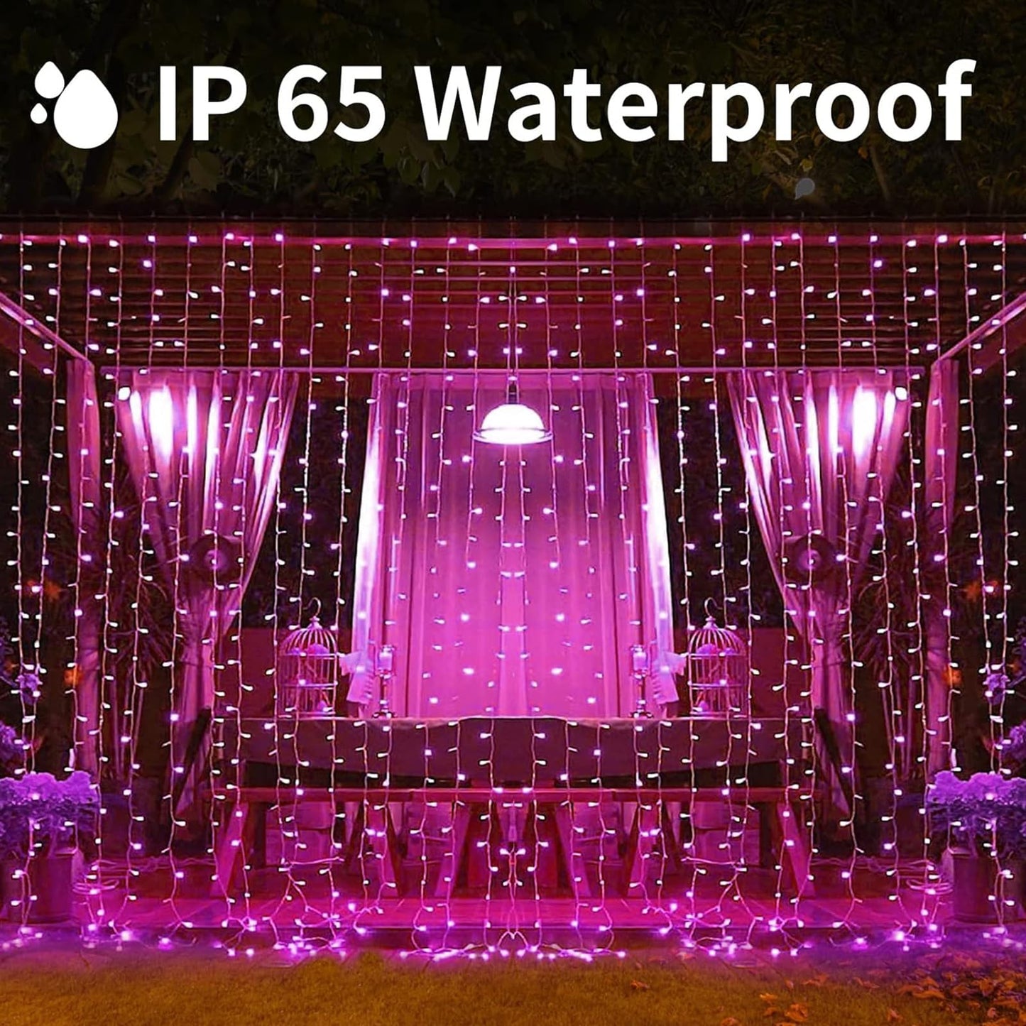 XINXIANLIAN 300LED Solar Curtain Lights USB & Solar Dual Powered Waterproof Fairy String Lights 8 Modes Twinkle for Home Indoor Outdoor Use Garden