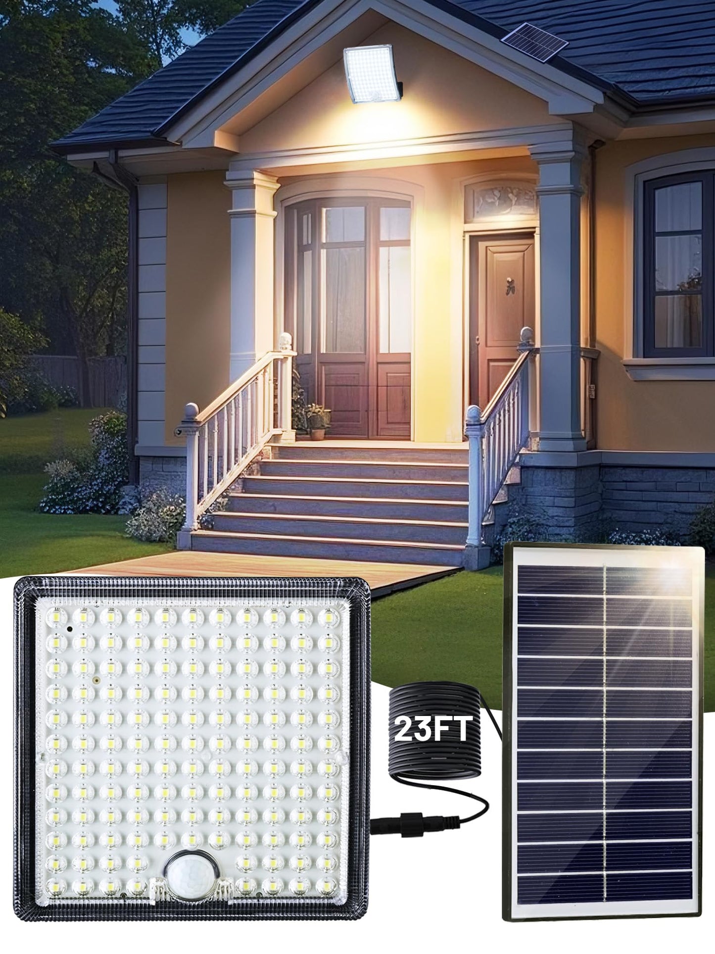 Solar Motion Lights Outdoor Waterproof with 5 Lighting Modes,Solar Flood Lights Outdoor Waterproof with 23FT Cable,126 LED Luz Solar Para Exterior