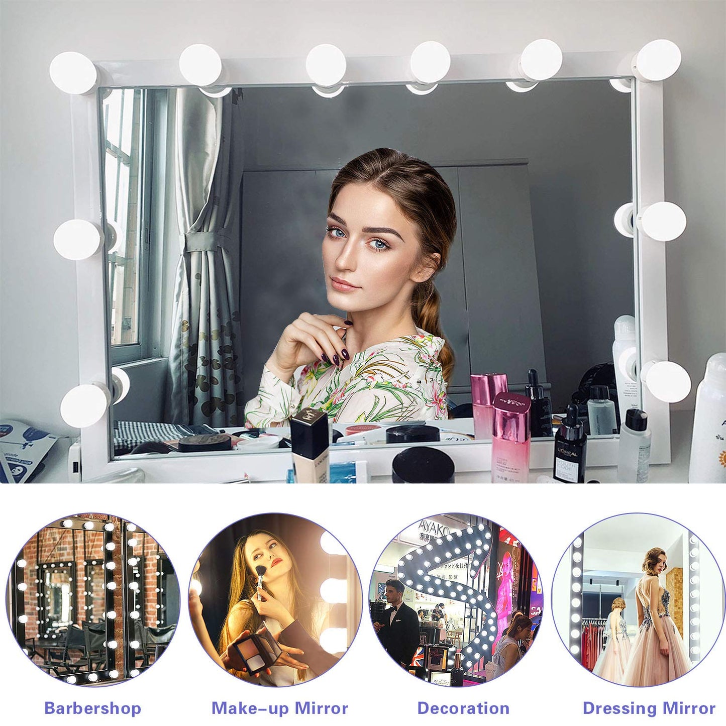 SICCOO Vanity Mirror Lights, 10 Dimmable Bulbs DIY Hollywood Style LED Makeup Mirror Lights with USB Cable, Lighting Fixture Strip for Makeup Dressing