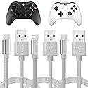 TALK WORKS Charger Cord Compatible with Xbox One Gaming Controllers - 6 ft Nylon Braided Micro USB Charging Cable, Heavy-Duty Fast Charge (Silver