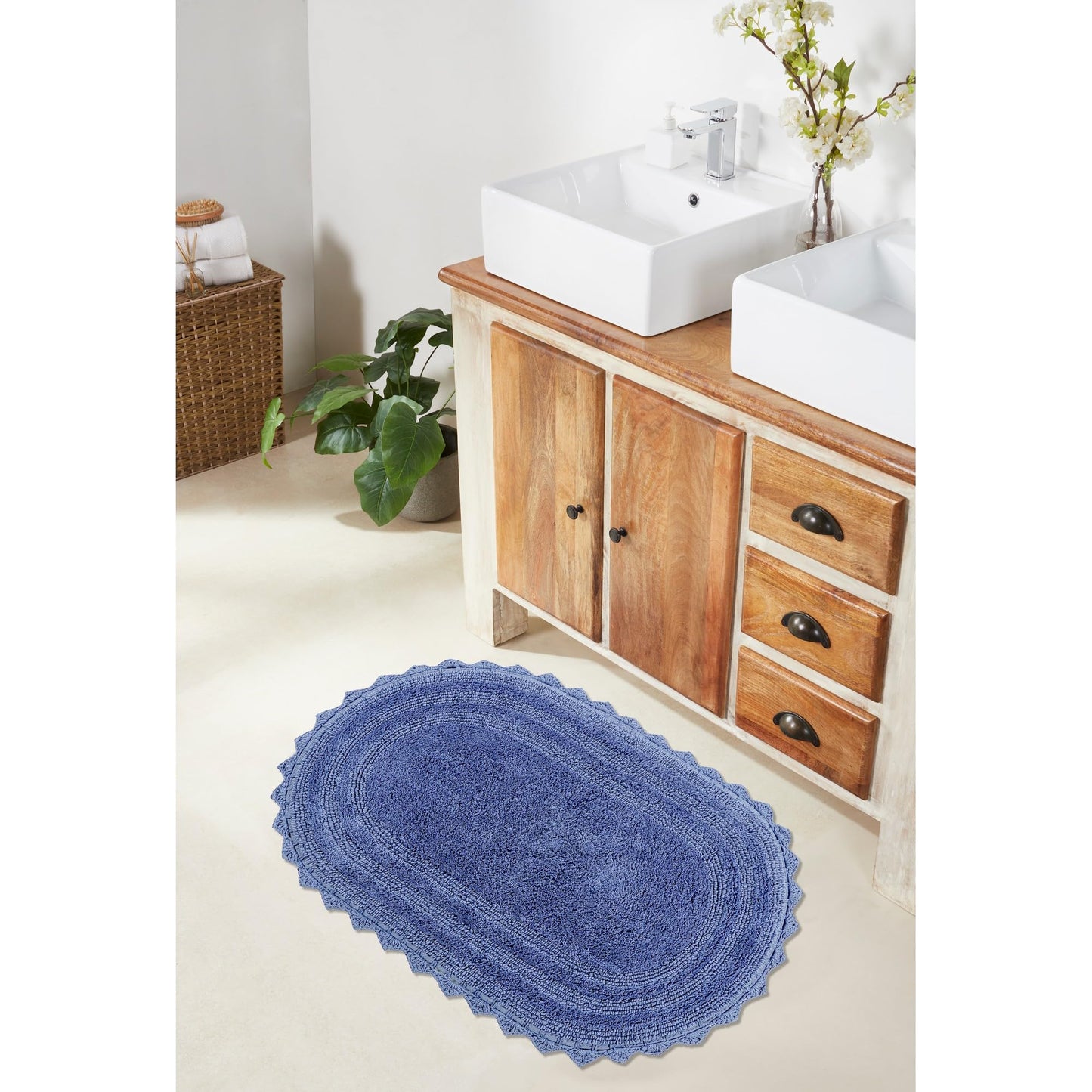 Better Trends Lilly Crochet 17x24 Oval Bath Rugs & Reversible Rugs, Bath mats for Bathroom, Luxurious 100% Cotton Bath Rug & Water Absorbent Bathroom…