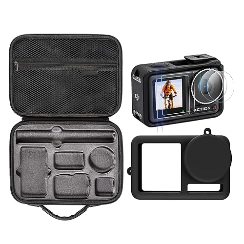 DJI 3 in 1 Accessories Kit Compatible with Dji Osmo Action 4, Includes Screen Protector, Carrying Case, Silicone Protective Case, Camera Accessory