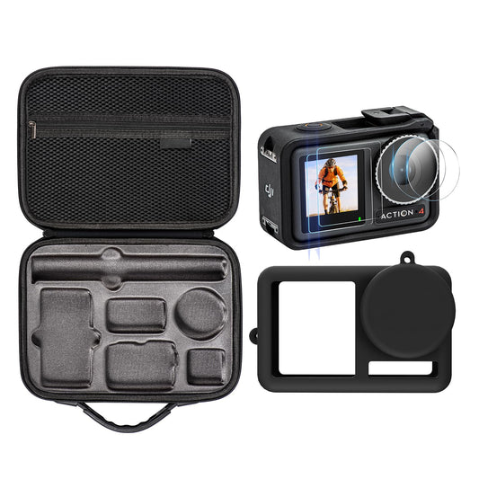 DJI 3 in 1 Accessories Kit Compatible with Dji Osmo Action 4, Includes Screen Protector, Carrying Case, Silicone Protective Case, Camera Accessory