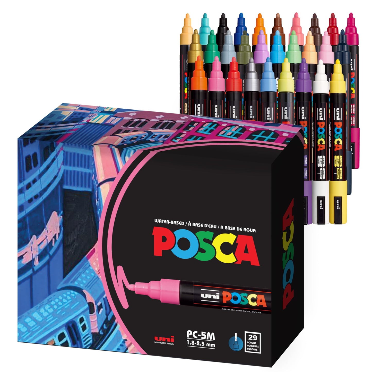 Uni Posca Paint Markers, 5M Medium Acrylic Markers with Reversible Tips, Artist Recommended For Gifts, Decorations, Fabric, Metal, Glass, Wood