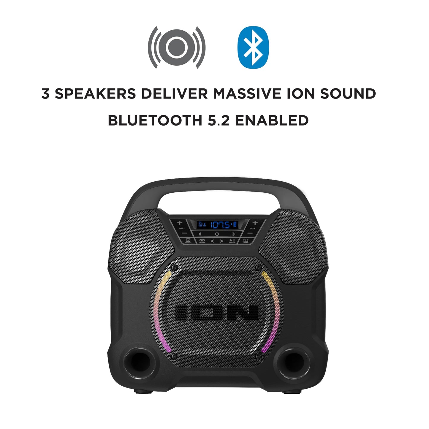 ION Audio All-Weather Bluetooth Speaker with Premium Wide Sound, Three Speakers (Renewed)