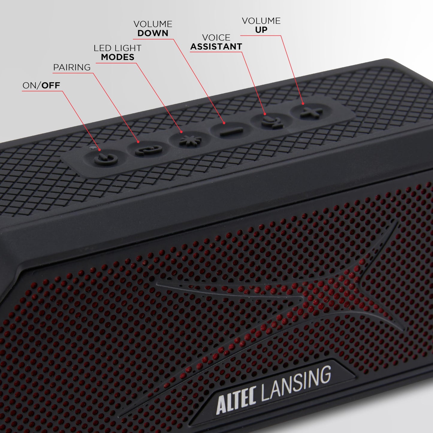 Altec Lansing Magnetic Bluetooth Speaker HYDRAJOLT 2.0, Waterproof IP67, 12W Output Power, 16H Battery, Multicolor LED, 100ft Wireless Range, Voice