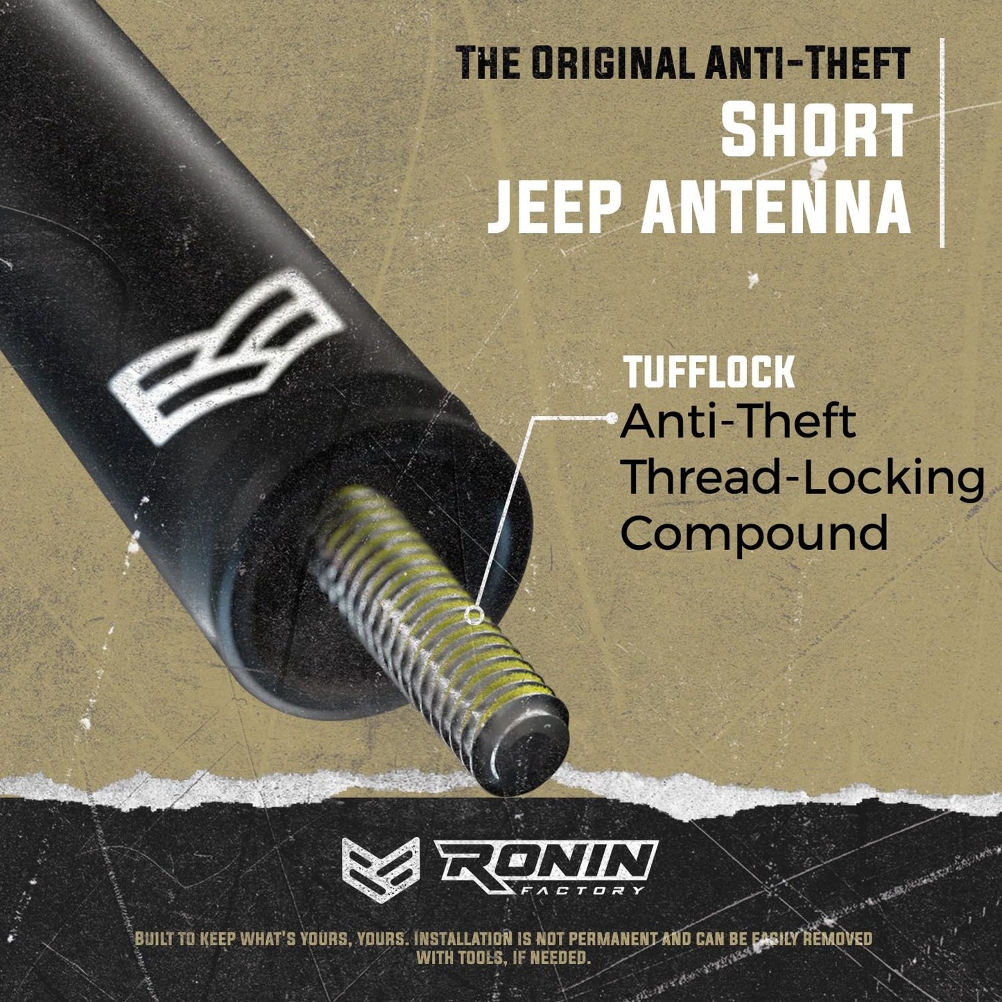 Ronin Factory Short Antenna for Jeep Wrangler Rubicon Gladiator Sahara Sport 4xe JK JL 2007-2023 Jeep Wrangler Accessories Jeep Gladiator Accessories