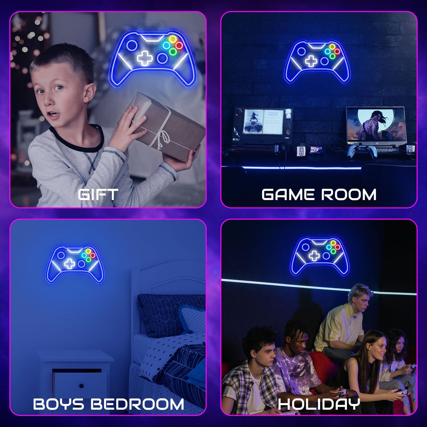 Gamer Neon Sign, Gaming Neon Sign for Gamer Room Decor, Gaming Lights for Wall Decor, Boys Bedroom and Video Game Room, USB Powered Adjust Brightness