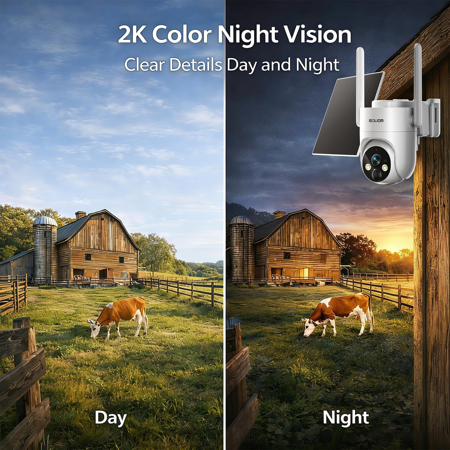 SOLIOM 4G LTE Cellular Security Camera, No WiFi Security Camera for Remote Areas, Solar Powered Wireless Outdoor Camera, 2K Color Night Vision, 360°