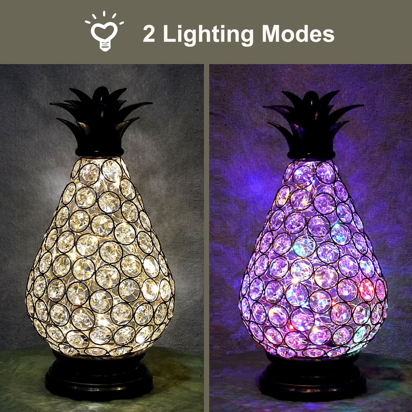 MOZEAL Extra Large Crystal Pineapple Lamp,13 in Lantern Decorative,IP44 Waterproof,6 Hours Timer,Battery Operated,As a Gift,for