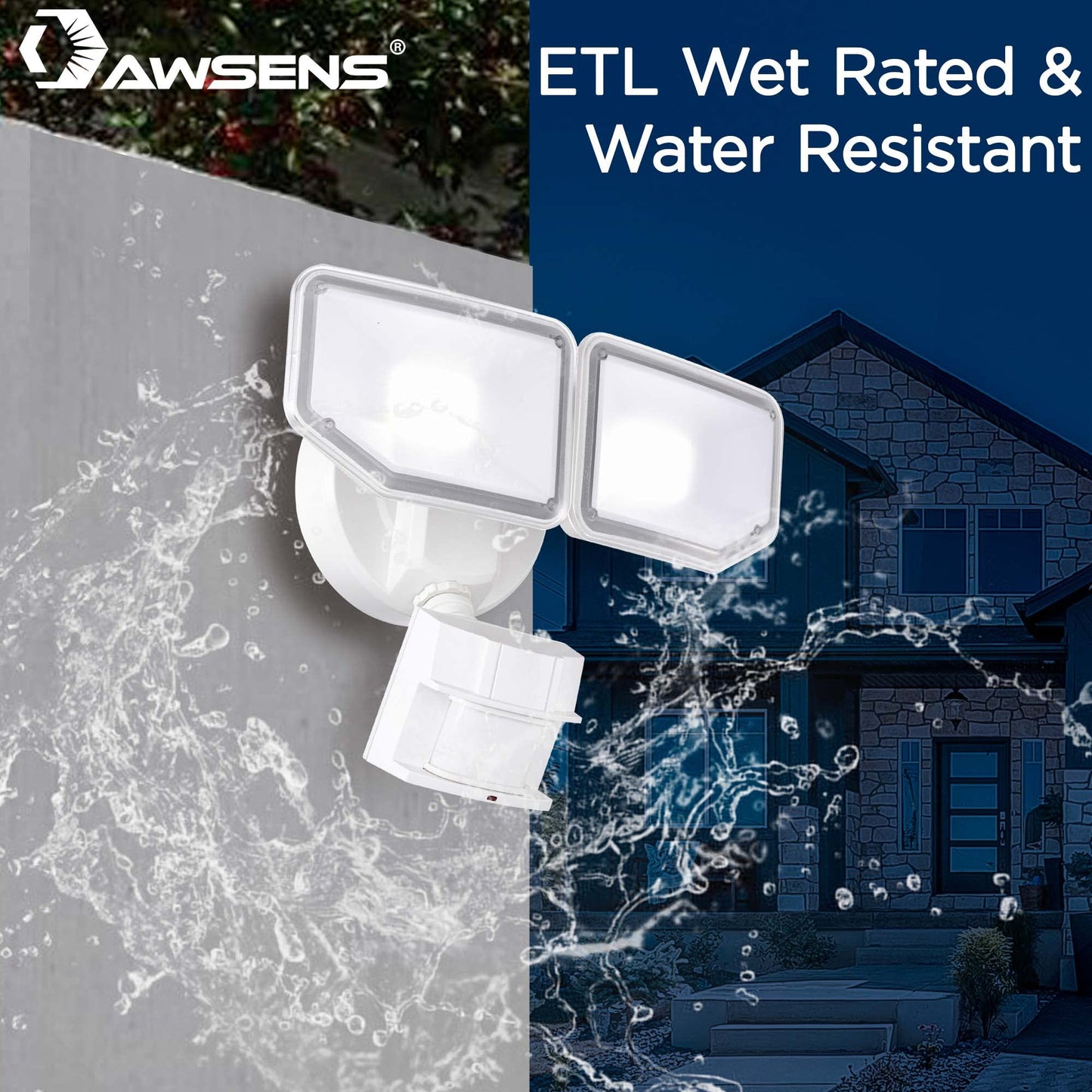 AWSENS 40W LED Security Lights Motion Sensor Light Outdoor, 180 Degree, 4000 LM, 5000 K, ETL Water Resistant, Clear 2 Head Motion Detector Flood Light