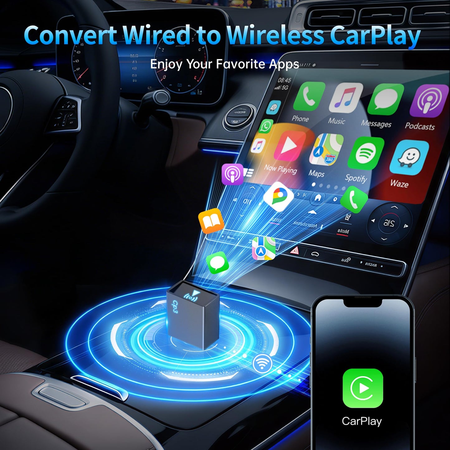 CNDPSTE Wireless CarPlay Adapter for iPhone 2026 Upgrade - Stable Connection Convert Wired to Wireless Compatible with Cars 2018+, iOS 10+ (USB-C)